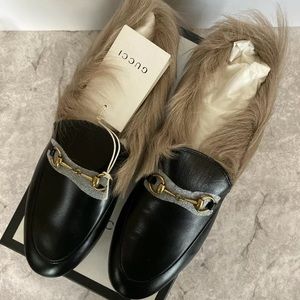 NWT GUCCI Jordaan Fur Lined Horsebit Loafer Sz41
